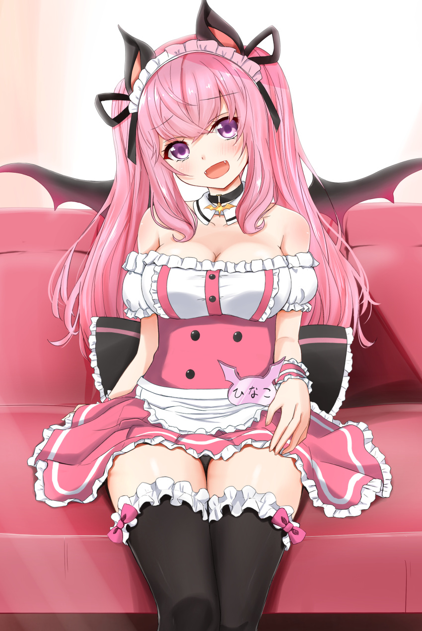 1girl, absurdres, animal_ears, animare, apron, bat_ears, bat_necklace, bat_wings