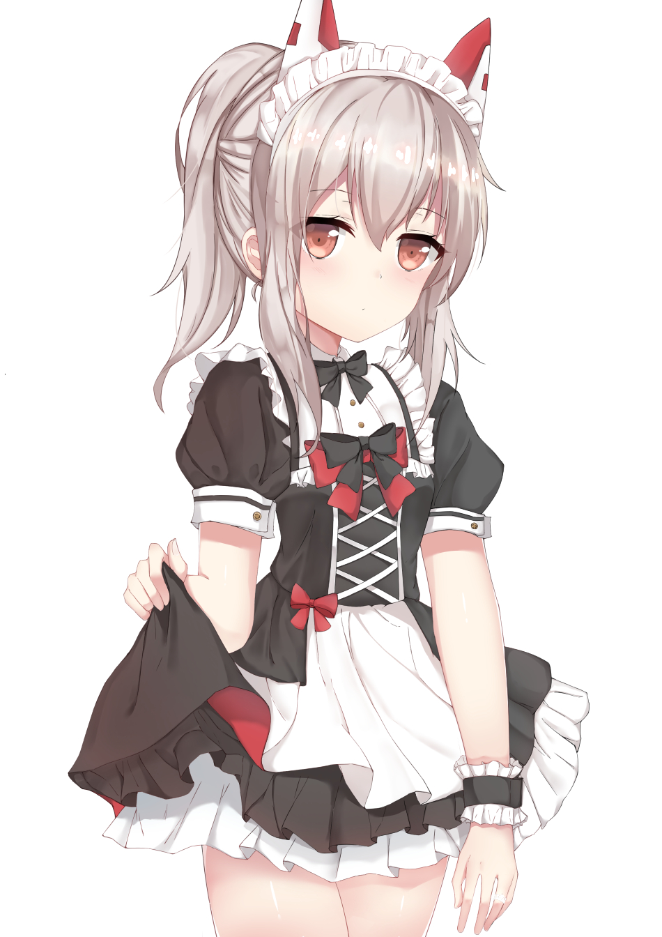 1girl, alternate_costume, apron, ayanami_(azur_lane), azur_lane, bangs, black_bow, black_dress