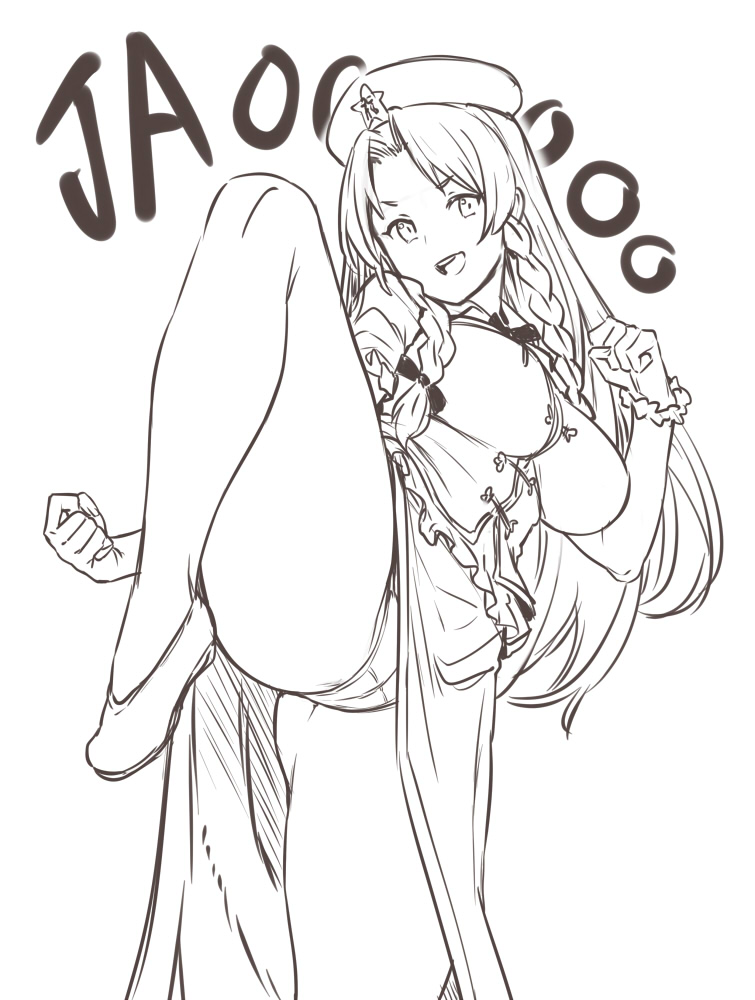 1girl, :d, ass, bare_legs, beret, bow, braid, breasts