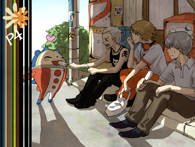 food, hanamura_yousuke, heart, ice_cream, kuma_(persona4), kuma_(persona_4), male, narukami_yuu
