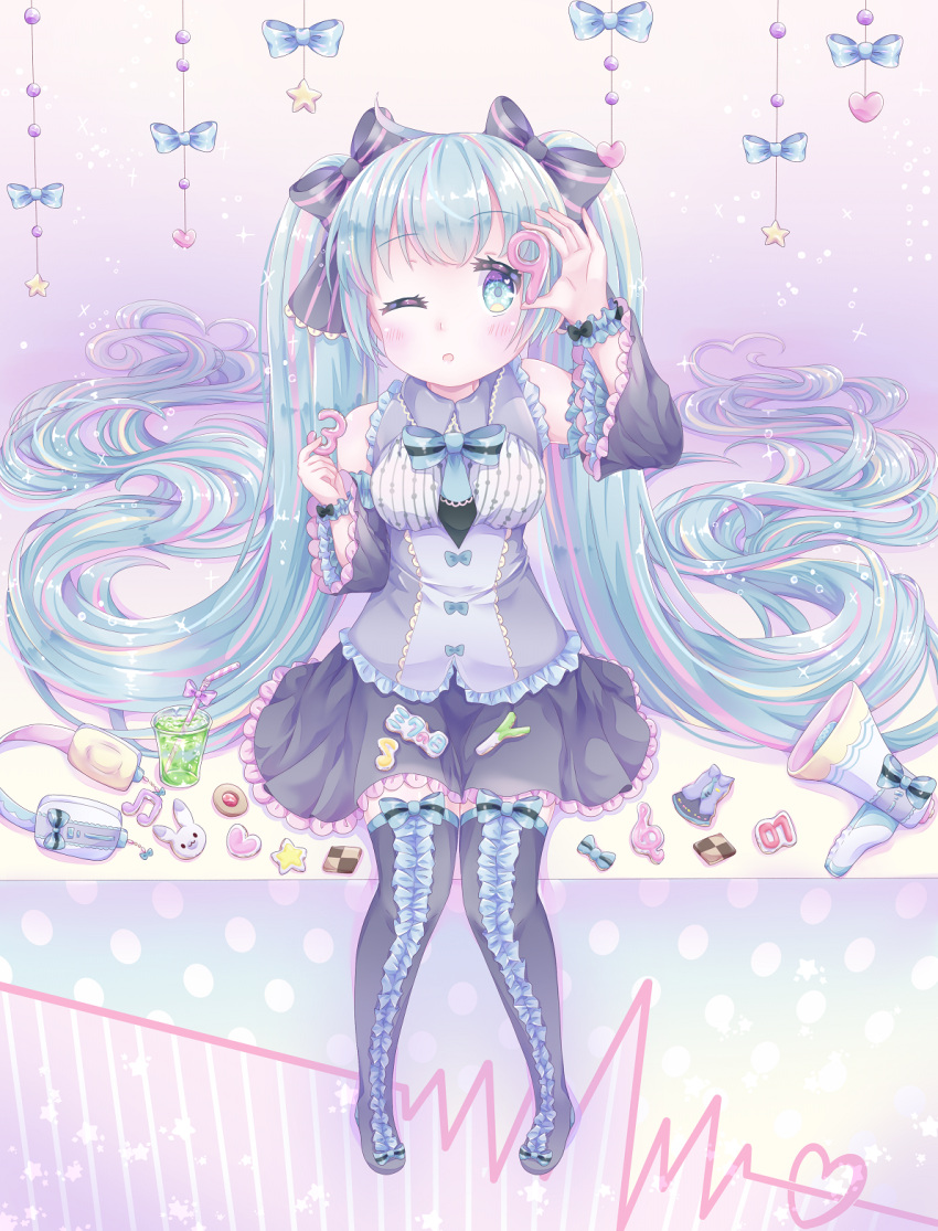1girl, 39, :o, ahoge, aqua_bow, aqua_eyes, aqua_hair, aqua_neckwear