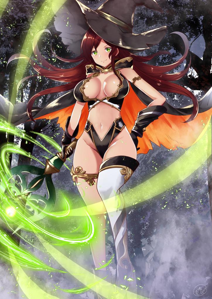 >:), 1girl, armlet, black_gloves, blush, breasts, cape, closed_mouth