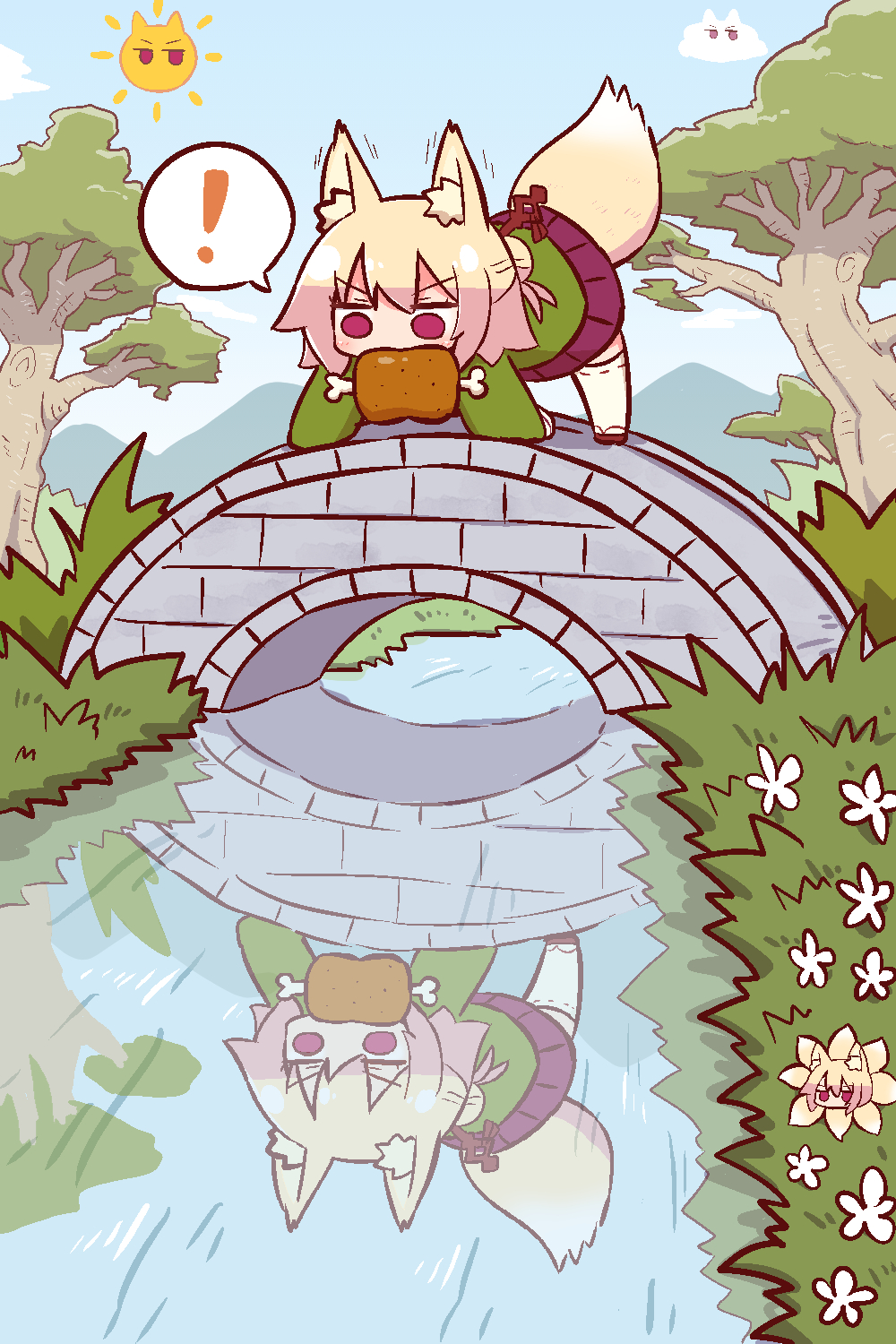 !, 4girls, aesop's_fables, all_fours, animal_ear_fluff, animal_ears, bangs, blonde_hair