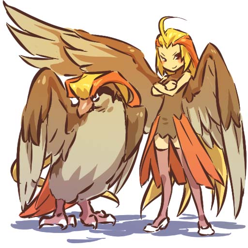 1girl, ahoge, bird, blonde_hair, blush_stickers, costume, crossed_arms, dress
