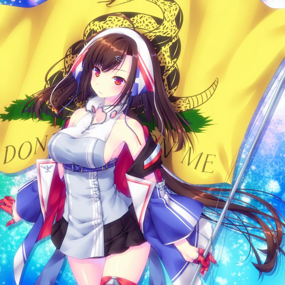 1girl, ahoge, anchor, anchor_hair_ornament, arm_up, azur_lane, belt, black_hair
