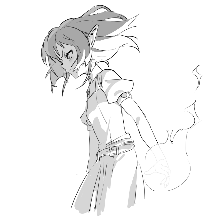 1girl, bangs, belt, belt_buckle, buckle, closed_mouth, dress, helck