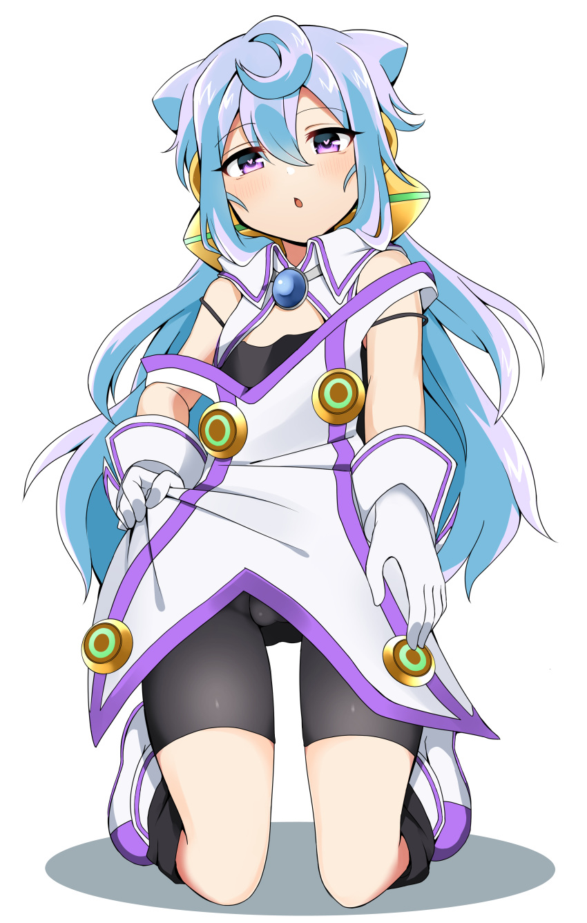 1boy, :o, absurdres, bike_shorts, blue_hair, blush, commentary_request, eyebrows_visible_through_hair