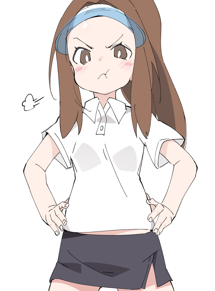 1girl, brown_eyes, brown_hair, commentary_request, high_ponytail, ixy, long_hair, looking_at_viewer