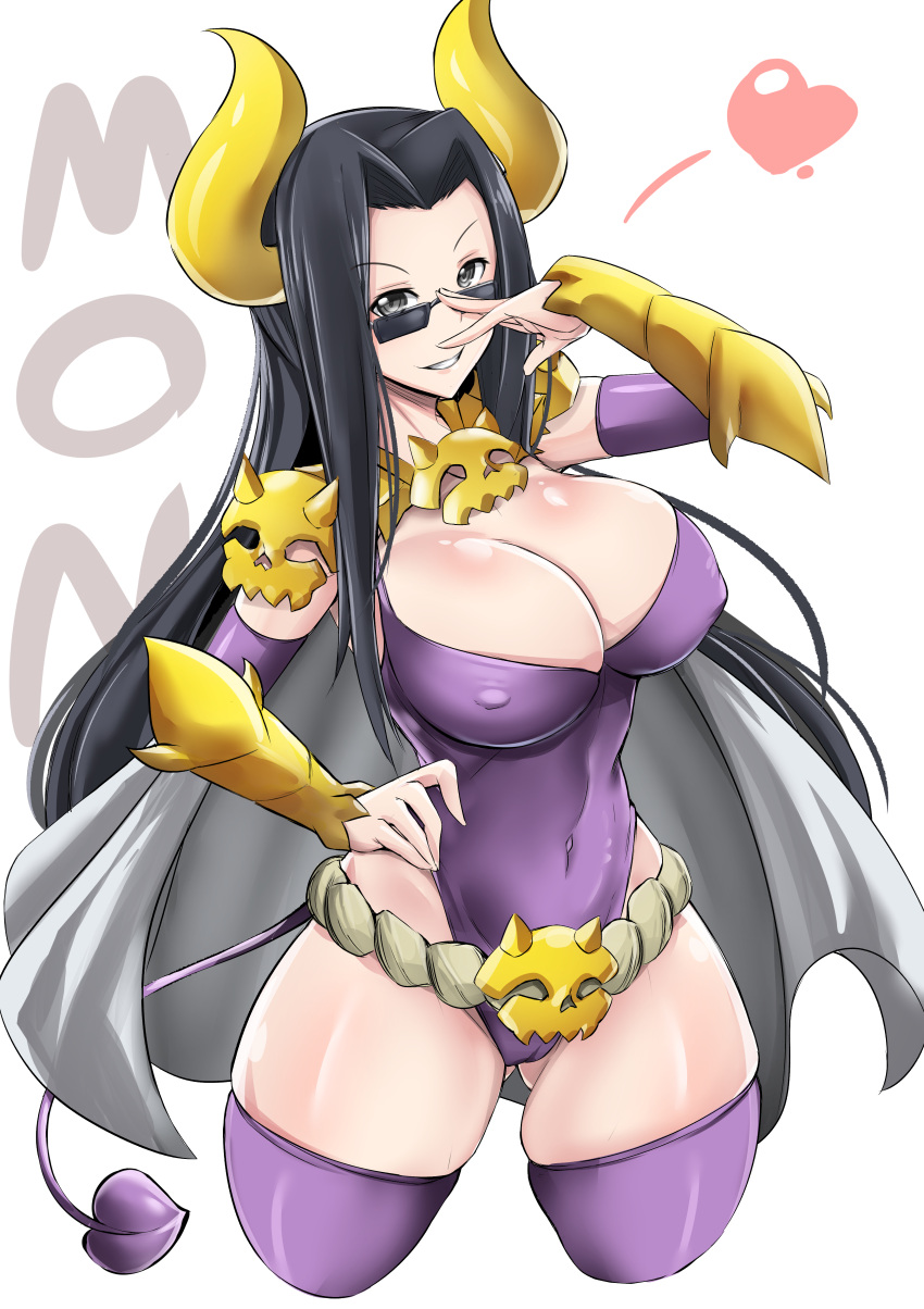 1girl, absurdres, black_eyes, black_hair, breasts, cape, cleavage, eyebrows_visible_through_hair