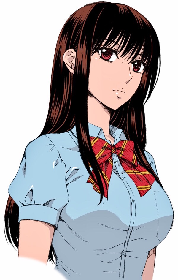 1girl, blue_shirt, bow, breasts, brown_hair, hanzaki_jirou, houzuki_satowa, kono_oto_tomare!