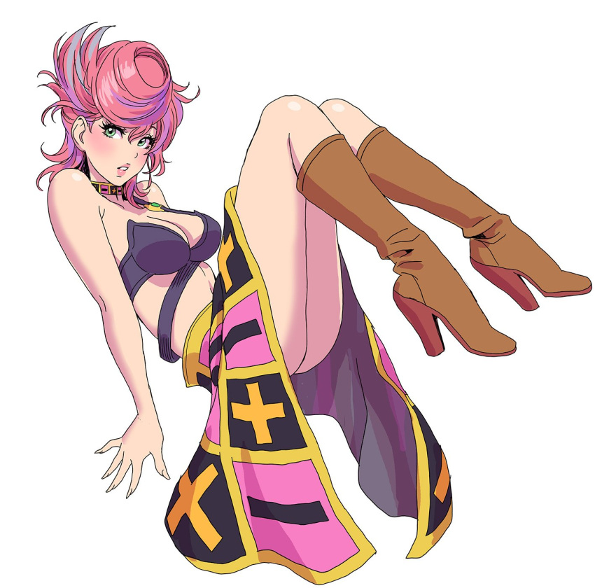 1girl, ass, bandeau, bangs, bare_arms, bare_shoulders, black_skirt, blush