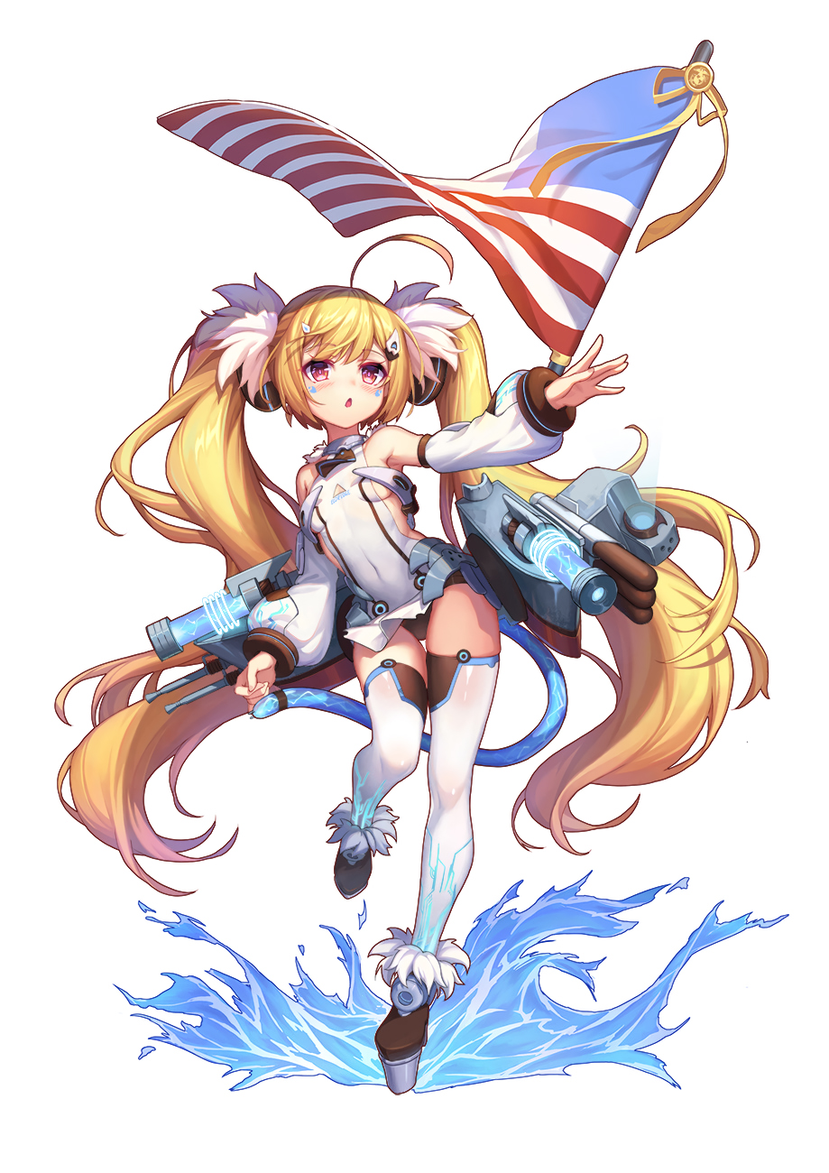 1girl, ahoge, american_flag, azur_lane, blonde_hair, breasts, bright_pupils, covered_navel