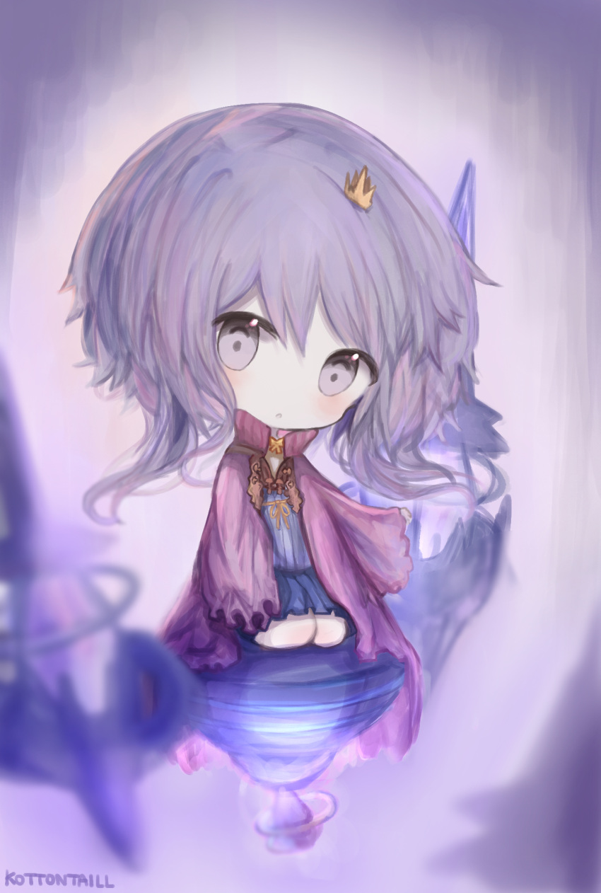 1girl, :o, artist_name, bangs, blue_dress, blurry, blurry_foreground, blush
