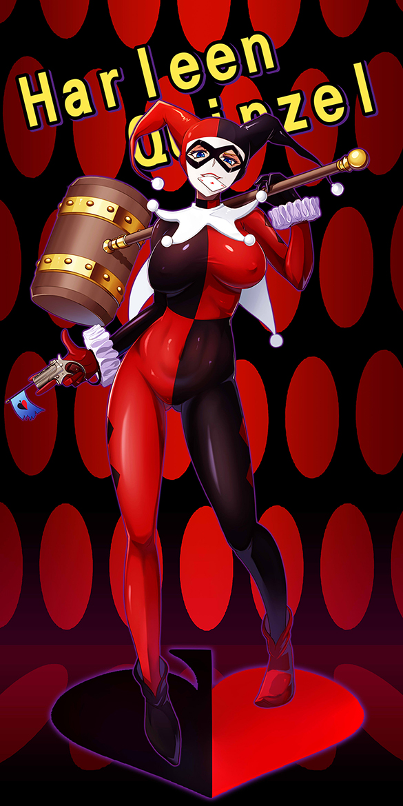 1girl, batman_(series), blue_eyes, bodysuit, card, character_name, covered_navel, dc_comics