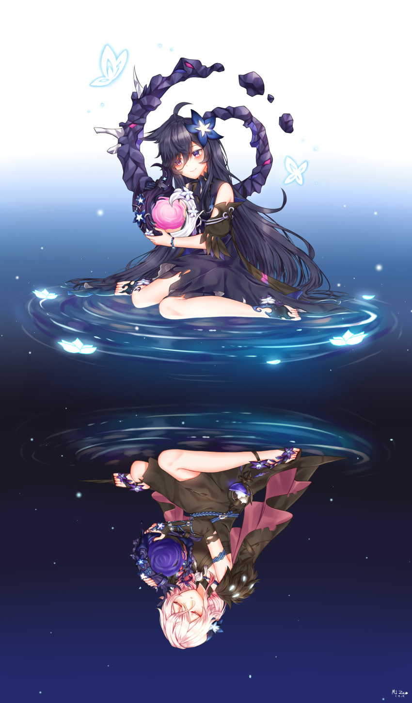 2girls, absurdres, bug, butterfly, closed_eyes, daydreamer_(elsword), elsword, glowing