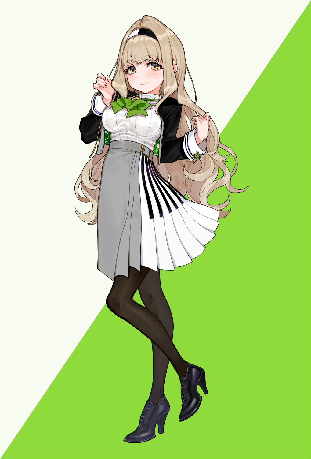 1girl, bangs, black_footwear, black_jacket, black_legwear, blush, breasts, brown_eyes