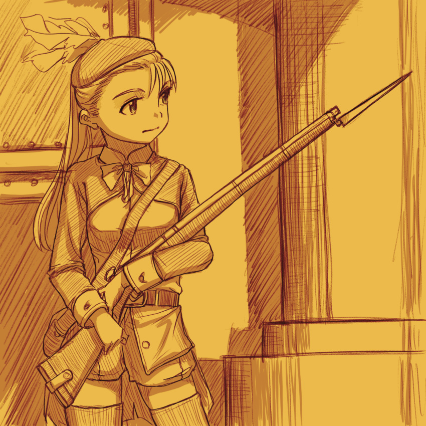 1girl, bayonet, buttons, gun, hat, highres, kageng, long_hair
