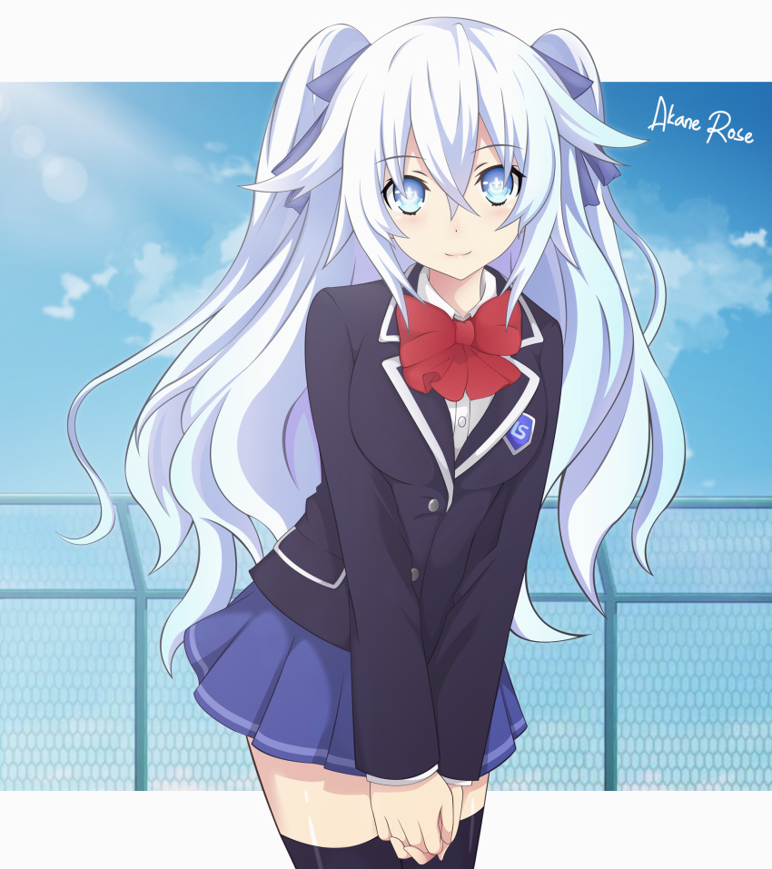 1girl, akane_rose, aqua_eyes, artist_name, black_heart, black_legwear, blush, breasts