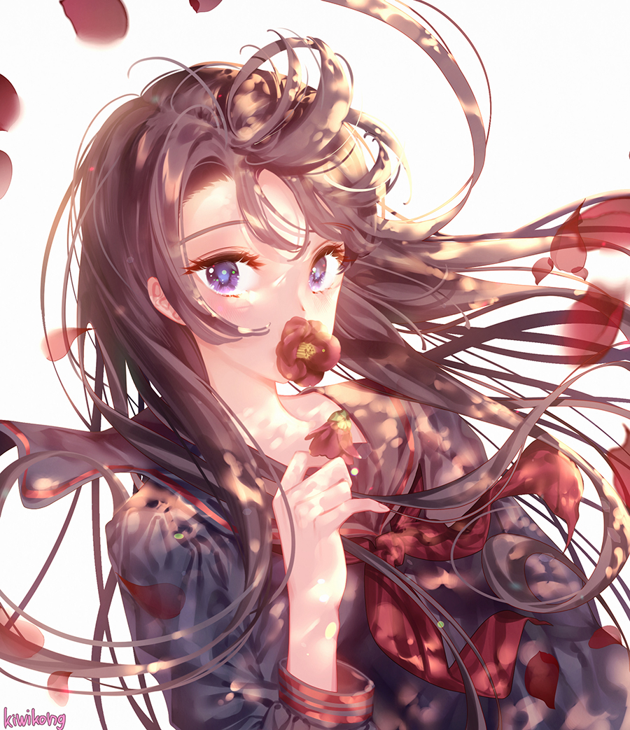 1girl, artist_name, bangs, black_hair, black_sailor_collar, black_serafuku, black_shirt, blue_eyes