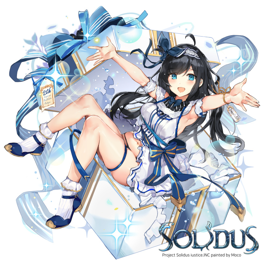 1girl, :d, absurdres, ahoge, armband, armpits, arms_up, bare_arms