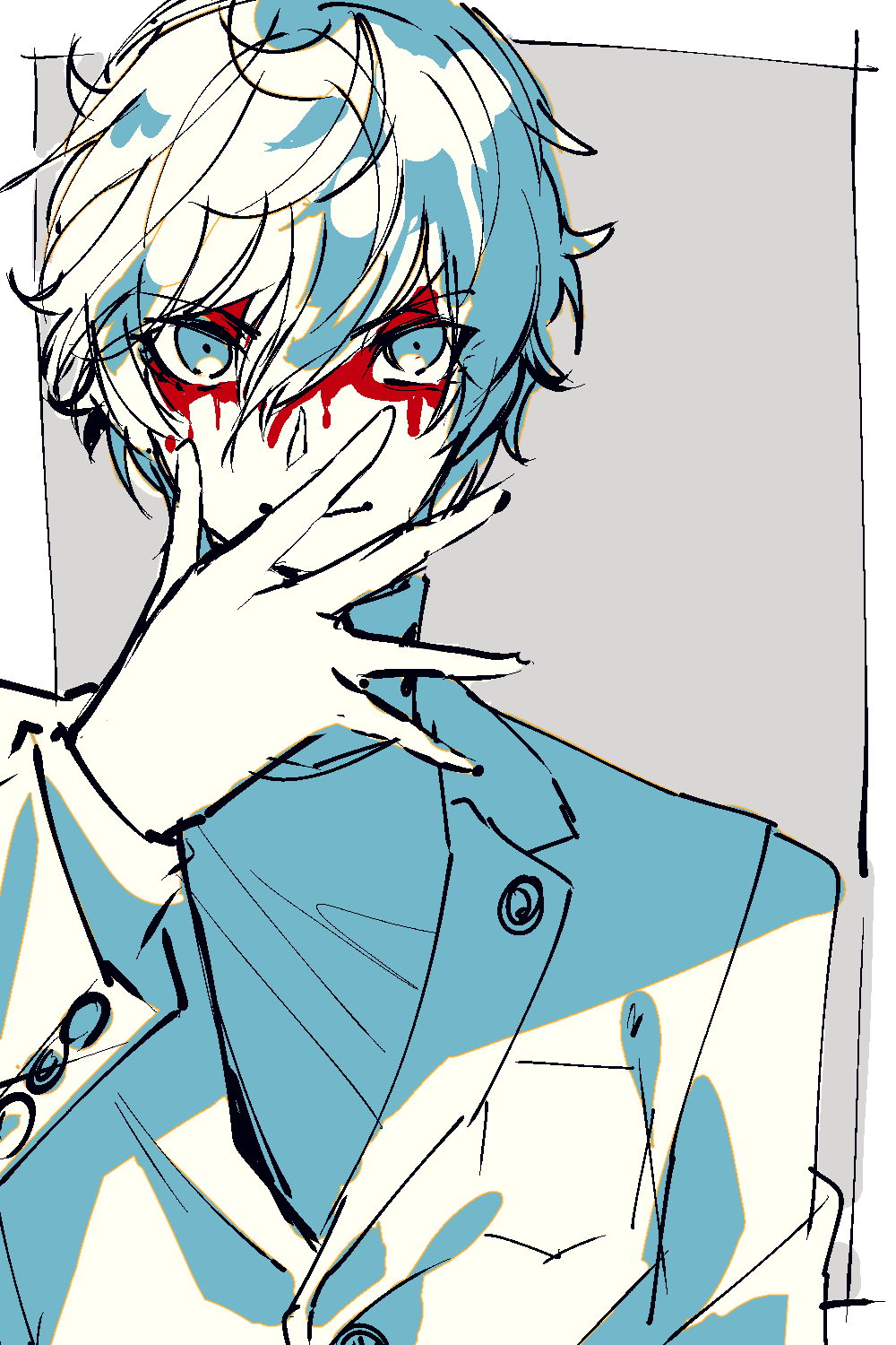 1boy, amamiya_ren, atlus, black_hair, blood, glasses_removed, highres, jacker