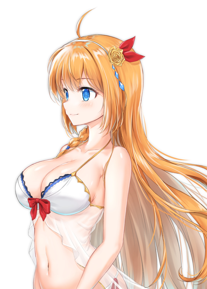 1girl, ahoge, babydoll, bangs, bare_arms, bare_shoulders, black_hairband, blue_eyes