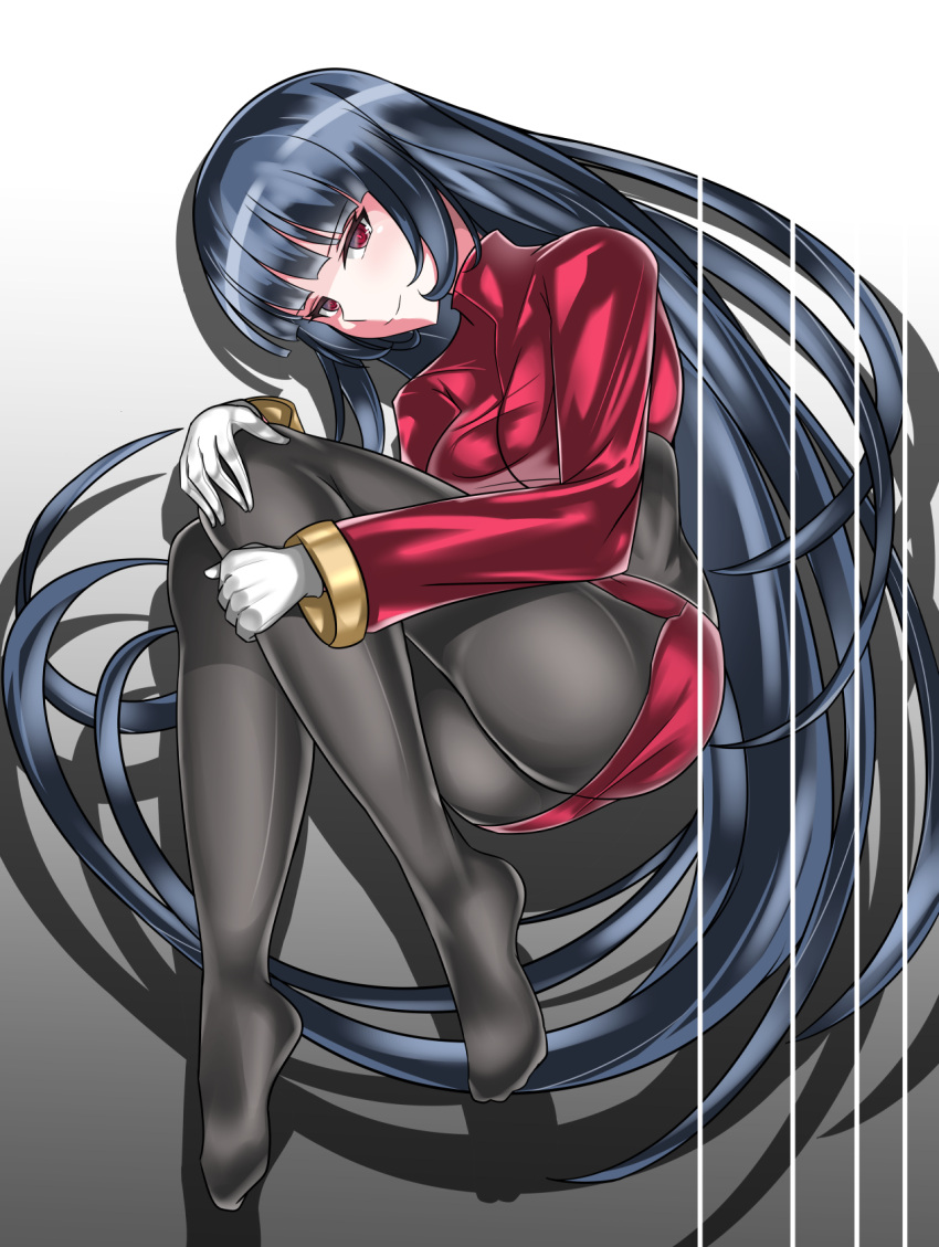 1girl, bangs, black_legwear, blue_hair, breasts, closed_mouth, creatures_(company), dark_blue_hair