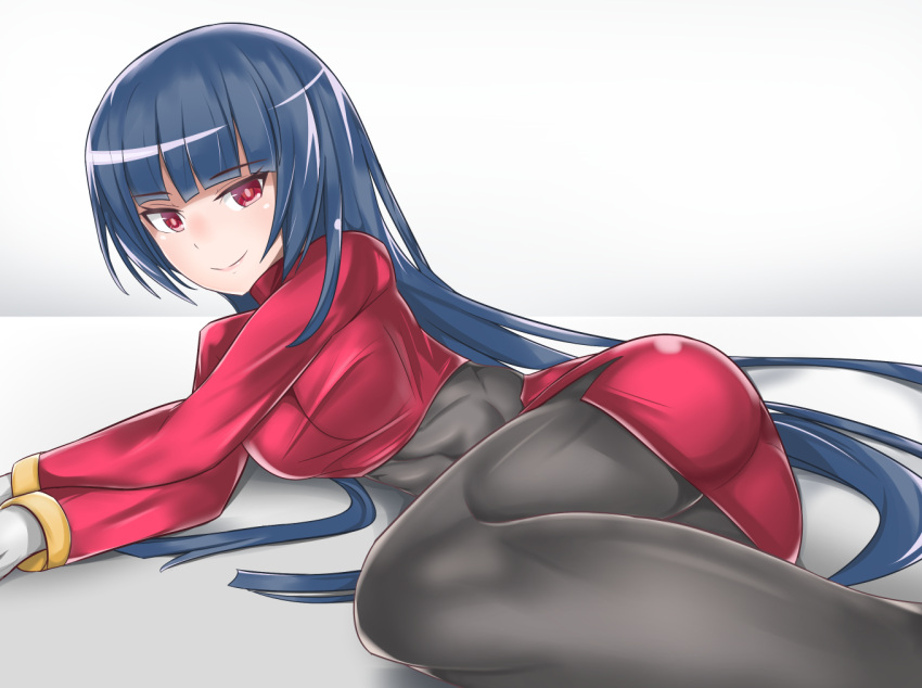 1girl, bangs, black_legwear, blue_hair, breasts, closed_mouth, creatures_(company), dark_blue_hair