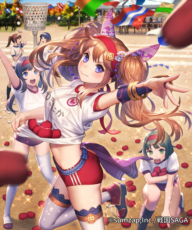 5girls, basket, bean_bag, black_hair, blue_eyes, blue_hair, breasts, brown_hair