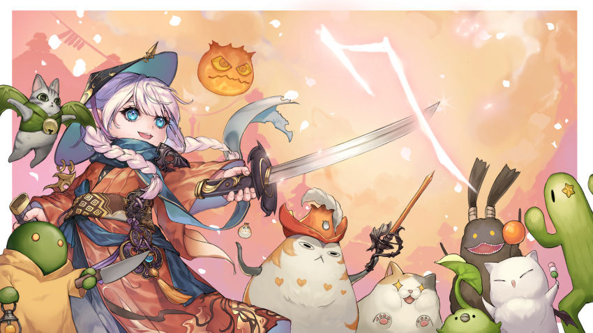 1girl, bangs, blue_eyes, bomb_(final_fantasy), braid, canar, closed_mouth, coat