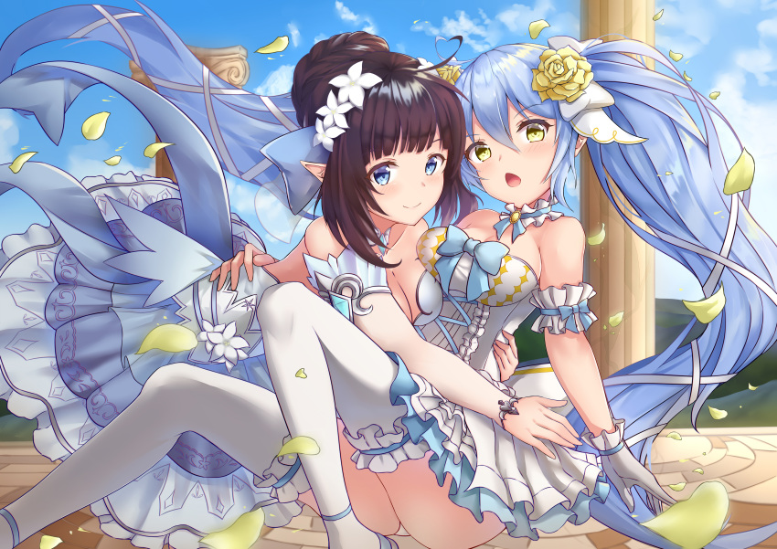 2girls, :o, absurdres, ahoge, arm_garter, ass, bangs, bare_shoulders