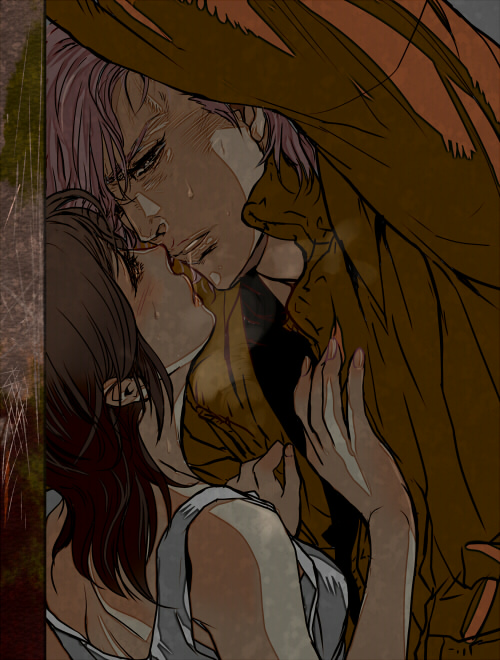 1boy, 1girl, bat_(hokuto_no_ken), breasts, brown_hair, couple, hokuto_no_ken, jobo_(isi88)