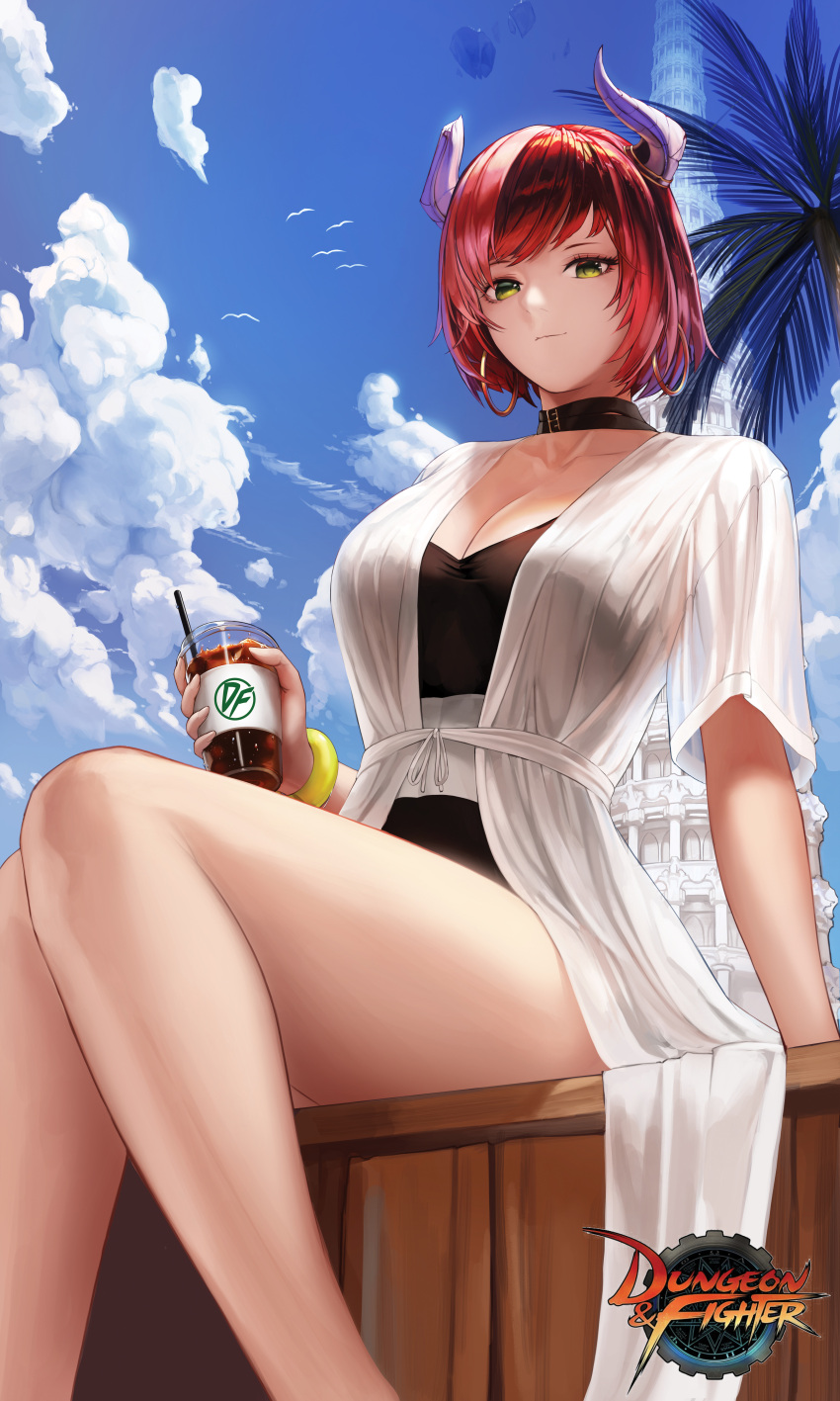 1girl, absurdres, animal, arm_support, bangs, bare_legs, belt_buckle, bird