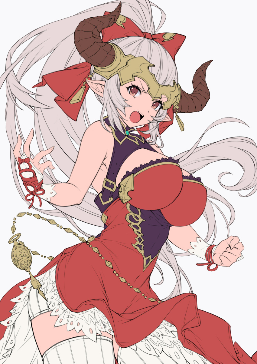 1girl, absurdres, aliza_(granblue_fantasy), bare_shoulders, bow, breasts, cleavage_cutout, draph