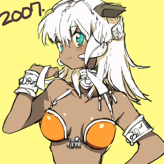 aqua_eyes, bikini_armor, dark_skin, fujisawa_machi, north_carolina_ameko, original, shell, shell_bikini