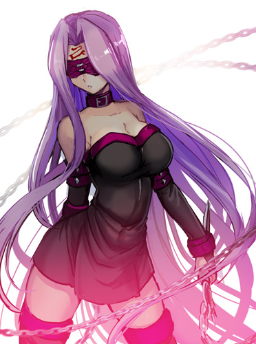 1girl, absurdly_long_hair, black_dress, black_sleeves, breasts, chains, cleavage, collar