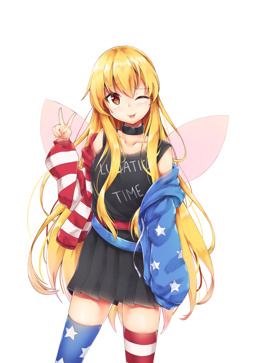 1girl, ;p, absurdres, adapted_costume, akiteru98, american_flag_jacket, american_flag_legwear, bangs