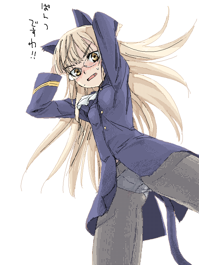 animal_ears, as-special, blonde_hair, blush, bottomless, dither, dithering, fang