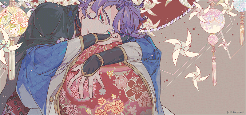 1boy, agnesgd, blue_eyes, brown_background, closed_mouth, kasen_kanesada, looking_at_viewer, male_focus