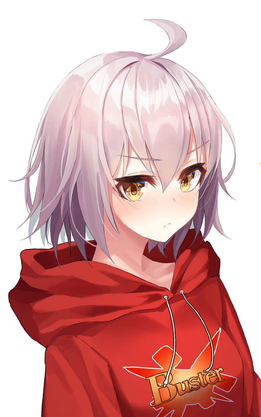 1girl, ahoge, blush, buster_shirt, eyebrows_visible_through_hair, face, fate/grand_order, fate_(series)