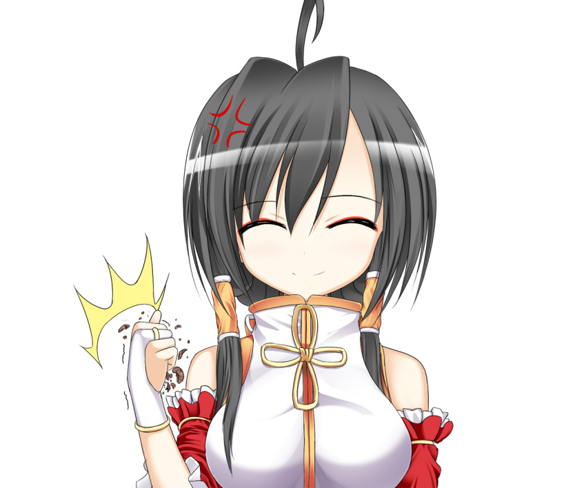 1girl, ahoge, anger_vein, angry, ara_han, black_hair, braid, crushing