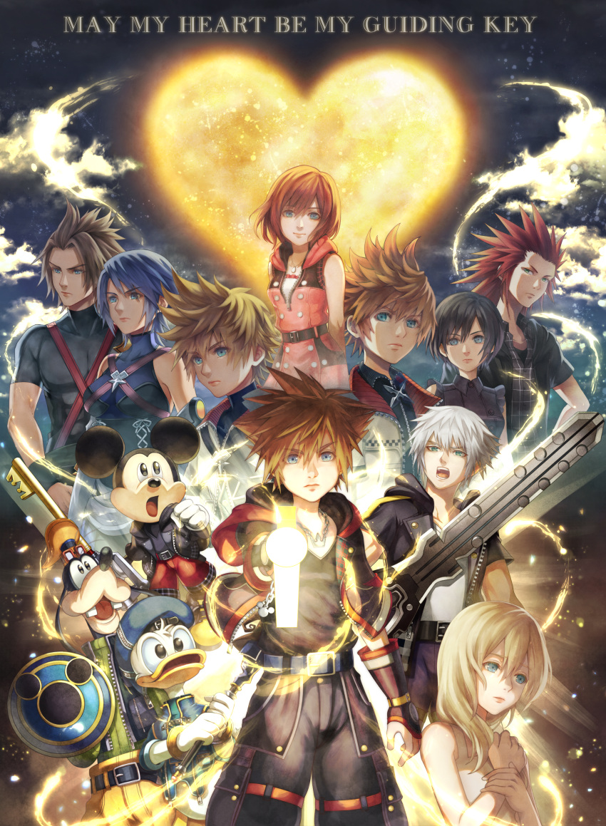 4girls, 6+boys, absurdres, animal_ears, aqua_(kingdom_hearts), axel_(kingdom_hearts), belt, black_hair