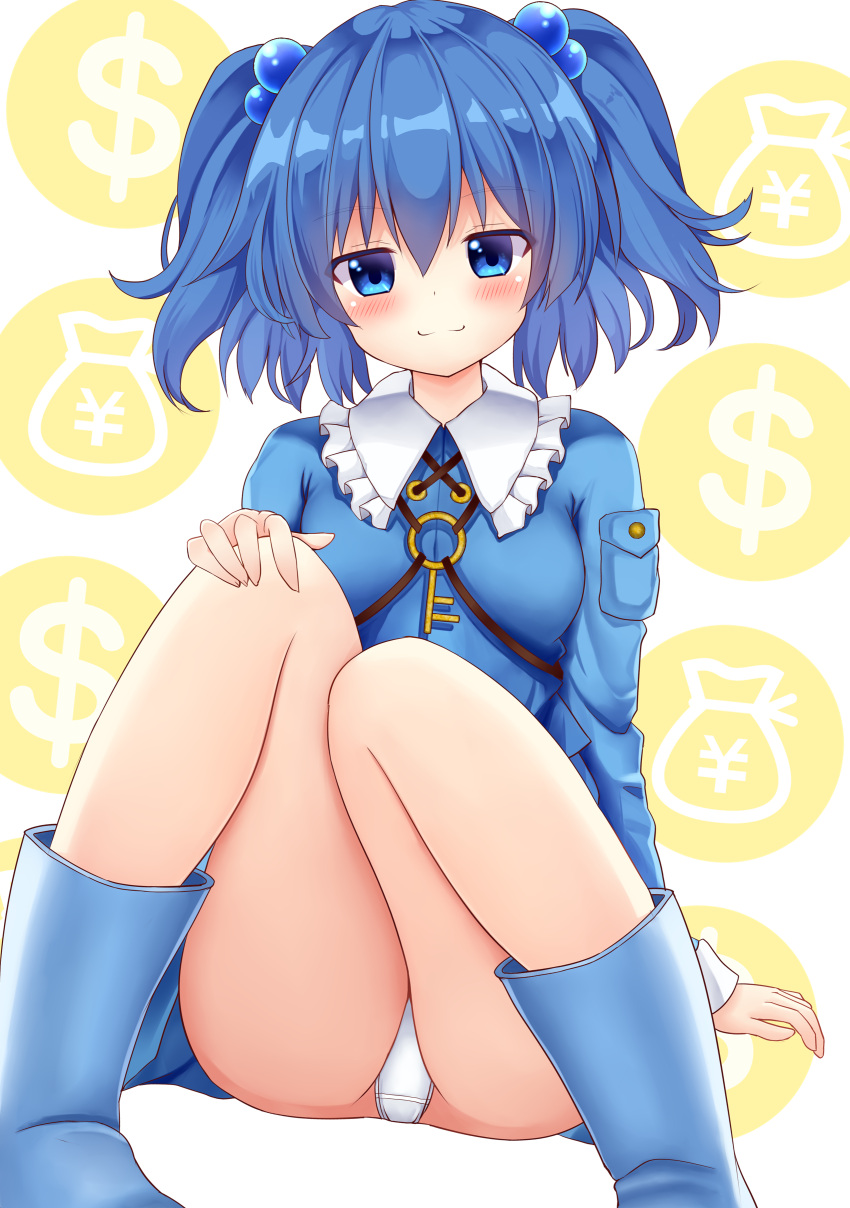 1girl, :3, absurdres, ass, bangs, blue_eyes, blue_footwear, blue_hair