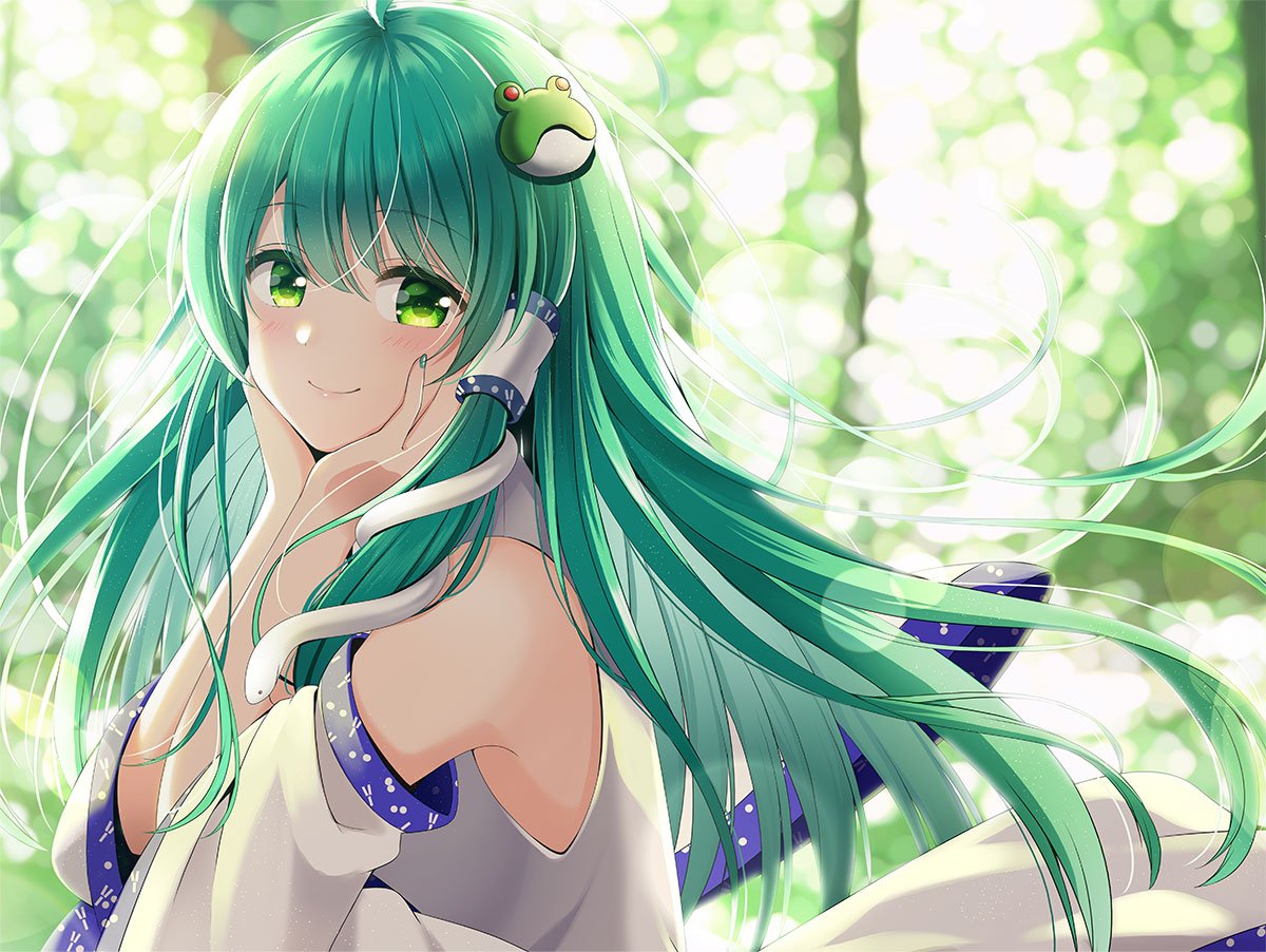 ahoge, armpit, bare_shoulders, blush, breasts, colored_finger_nails, detached_sleeves, eyebrows_visible_through_hair
