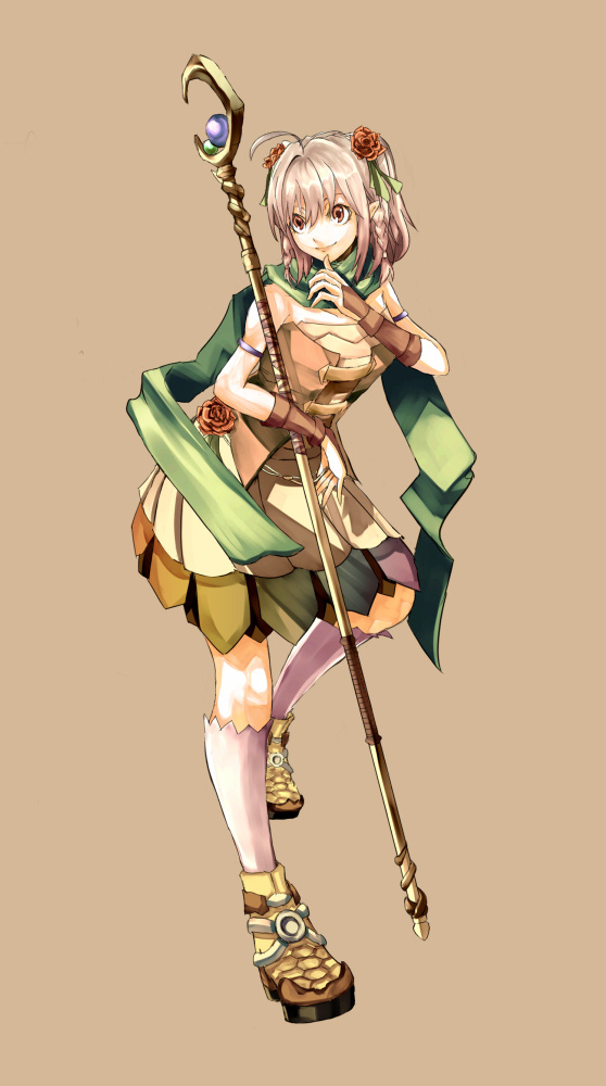 braid, dress, flower, hair_flower, hair_ornament, kneehighs, lororo, scarf
