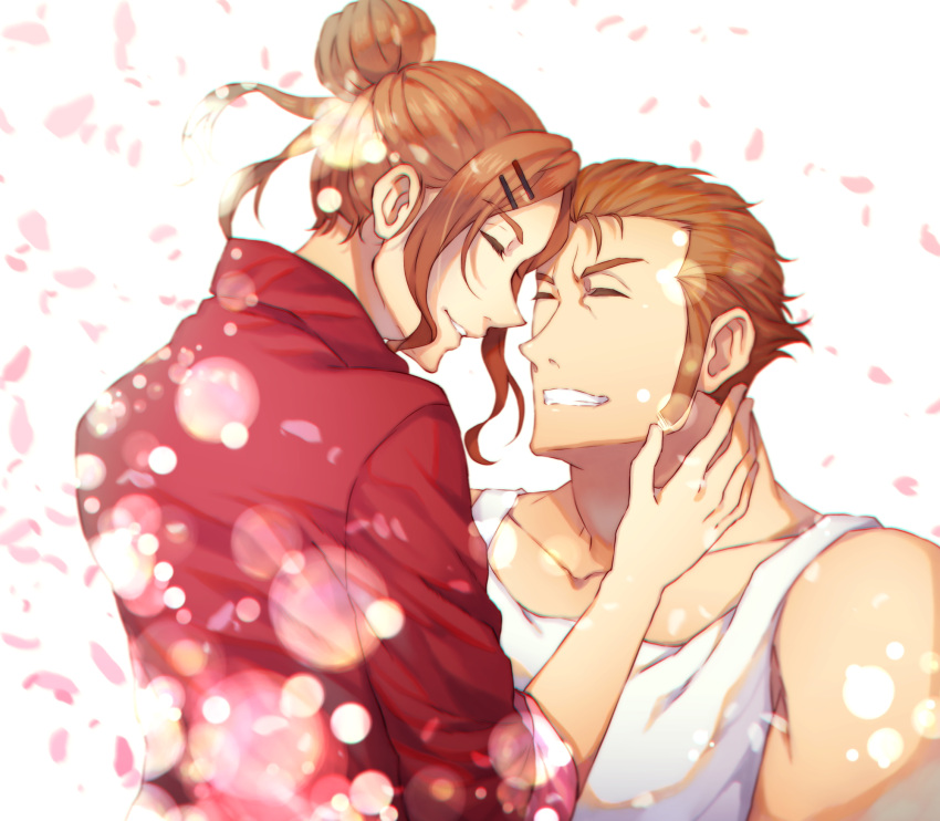 1boy, 1girl, brother_and_sister, brown_hair, closed_eyes, elizabeth_ragnvald, facing_another, garo_(series)