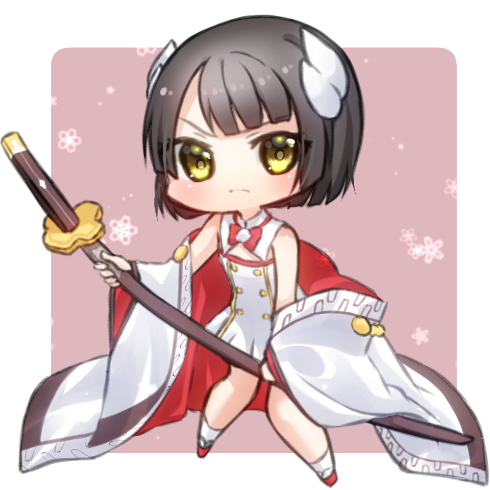 azur_lane, black_hair, bob_cut, cape, dress, hiei-chan_(azur_lane), hiei_(azur_lane), horns