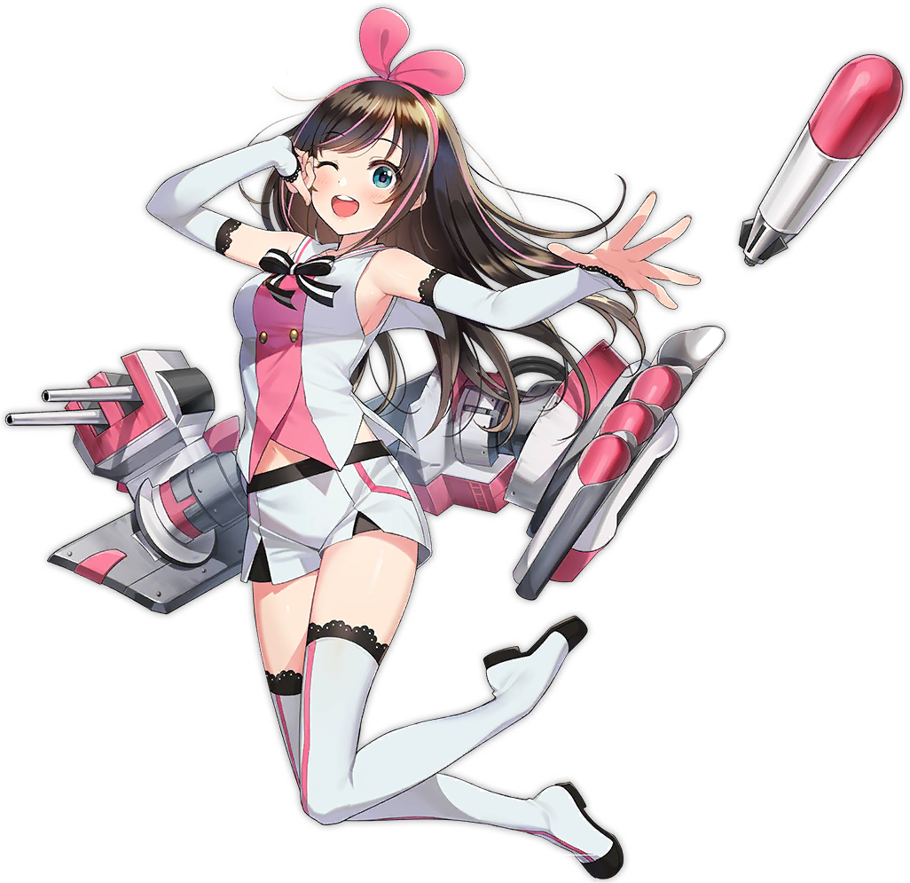 1girl, ;d, a.i._channel, armpits, azur_lane, bangs, bare_shoulders, black_neckwear
