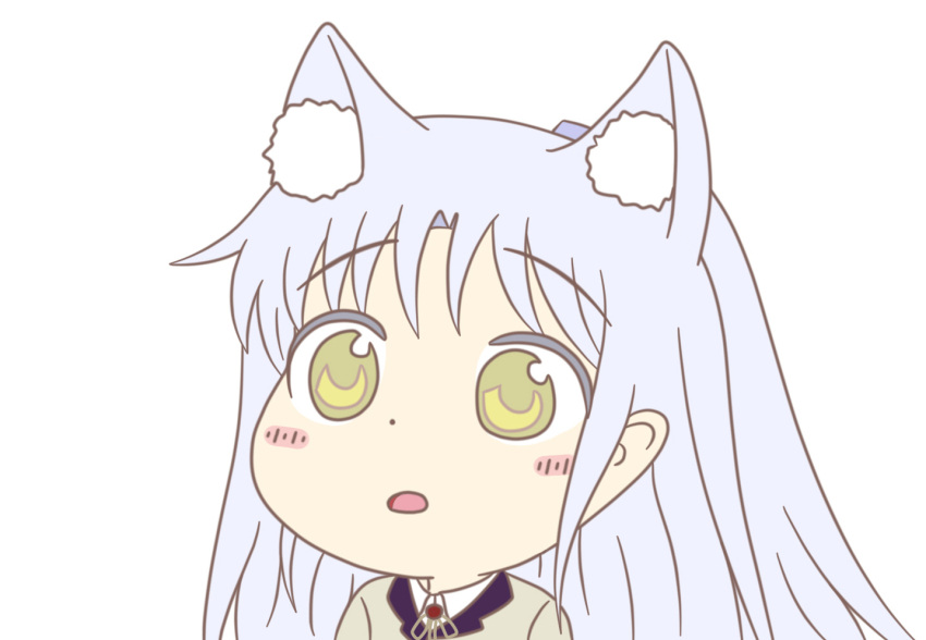 1girl, angel_beats!, animal_ears, bangs, blush, cat_ears, commentary, commentary_request