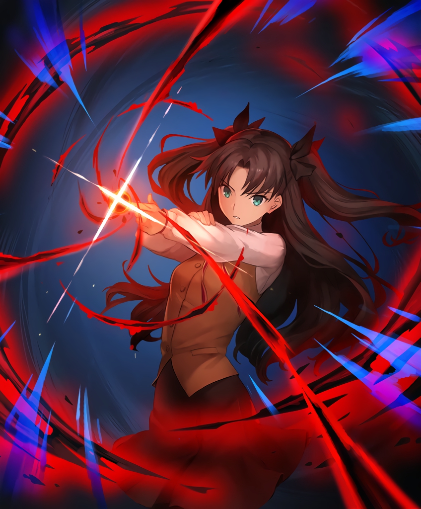 black_hair, blue_eyes, card_(medium), cygames, fate_(series), hair_ribbon, rin_tohsaka, shadowverse